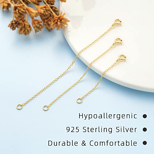 Gold Necklace Extender 14K, 925 Sterling Silver Necklace Extenders Gold Chain Bracelet Anklet Jewelry Extension for Necklaces, 3 Piece Set (2, 3, 4 Inches) - color: Gold, size: 2 3 4 inch