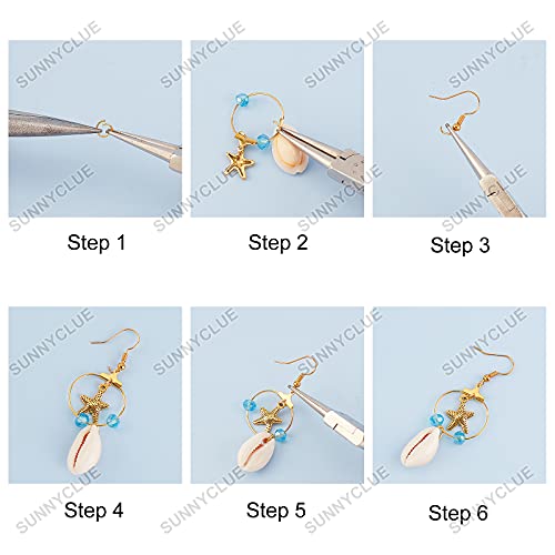 SUNNYCLUE 1 Box DIY 10 Pairs Beach Themed Earring Making Kits Starfish Shell Charms Cowrie Shell Beads & Glass Faceted Beads & Earring Hooks for Handmade Earrings Beginner - color: Beach Themed Earring 2