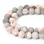60pcs 6mm Natural Matte Pink Zebra Jasper Beads Energy Healing Crystal Round Loose Stone Beads for Jewelry Making, DIY Bracelets Necklaces - color: Matte Pink Zebra Jasper, size: 6mm