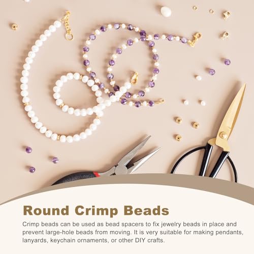 uxcell 200Pcs Round Crimp Beads, 3.5mm Metal Spacer Loose Beads Metal Clamp Ends Tiny Stoppers Bead for Bracelet Jewelry Making Craft DIY, White Gold - color: White Gold, size: 3.5mm