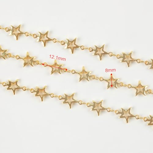 YOUBEIYEE 13 Feet Star Chain for Jewelry Making 18K Gold Plated Brass Chain Spool Hollow Stars Link Chain Jewelry Craft Chains Bulk - color: Star