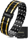 MagnetRX® 3X Strength Titanium Magnetic Bracelet – Magnetic Bracelets for Men – Premium Fold-Over Clasp and Adjustable Length with Sizing Tool (Black/Gold) - color: Black/Gold (3X Strength)