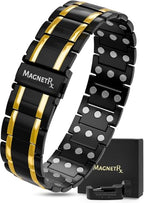 MagnetRX® 3X Strength Titanium Magnetic Bracelet – Magnetic Bracelets for Men – Premium Fold-Over Clasp and Adjustable Length with Sizing Tool (Black/Gold) - color: Black/Gold (3X Strength)