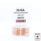 Solid Bare Copper Wire Round, Bright, Dead Soft, 100 Feet Spool 24 Gauge (Choose 25 to 100 Ft, 10 to 30 Ga.) - size: 24 Gauge - 100 Feet Spool