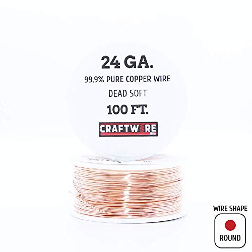 Solid Bare Copper Wire Round, Bright, Dead Soft, 100 Feet Spool 24 Gauge (Choose 25 to 100 Ft, 10 to 30 Ga.) - size: 24 Gauge - 100 Feet Spool