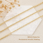 GTVOODX 18K Gold Stainless Steel Chains Bulk 16.4Feet Unfinished Rolo Link Cable Chain Roll for DIY Jewelry Bracelet Necklace Making with Lobster Clasps Jump Rings - color: Gold Rolo Chains