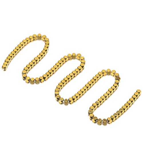AD Beads Natural Hematite Gemstone Faceted Square Cube Loose Beads 16" 2x2mm 4x4mm (4x4mm, Metallic Gold) - color: Metallic Gold, size: 4x4mm