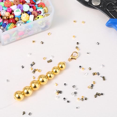 Crimp Beads for Jewelry Making, Teaaha 1000 PCS Plated Brass Crimping 4 Colors Bead Crimp Tubes String Bracelet End Loose Stopper Beads Tube Crimping Bead for Earring Necklace Pendant DIY (1.5x1.5mm)