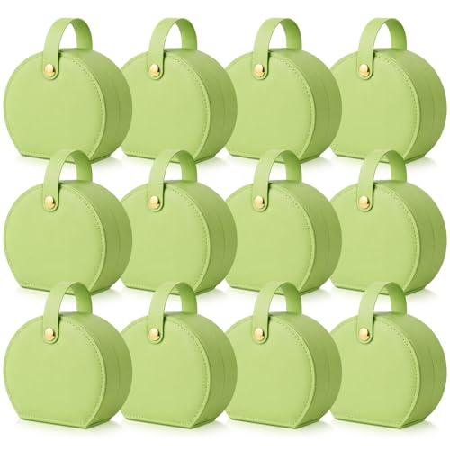 Weysat 12 Pack Travel Jewelry Case Bridesmaid Gifts Box Bulk Small Leather Earring Organizer for Women Proposal Return Gift (Grass Green) - color: Grass Green