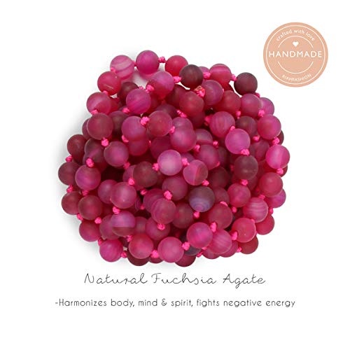 Bead Strand Versatile 60" Long Wrap Necklace - Handmade Knotted Multi Layer Sparkly Crystal, Semi Precious Natural Stone, Lava, Glass Faux Pearl - color: Natural Stone Bead - Fuchsia Agate
