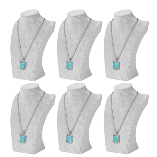 Flexzion Necklace Bust Display Stand (6 Pack) - 10 Inch 3D Mannequin Gray Velvet Necklace Display Holder for Home, Boutique & Trade Shows - Jewelry Display for Selling Necklace, Pendants, Lockets - color: Gray Velvet, size: Small (6 Pack)