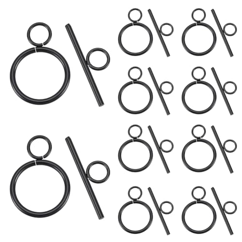 10Sets Stainless Steel Toggle Clasps T-Bar Closure Clasps Extender Black OT Toggle Connectors for Jewelry Findings Making Accessory Supplies DIY Craft Bracelet Necklace - size: 28x20x2mm