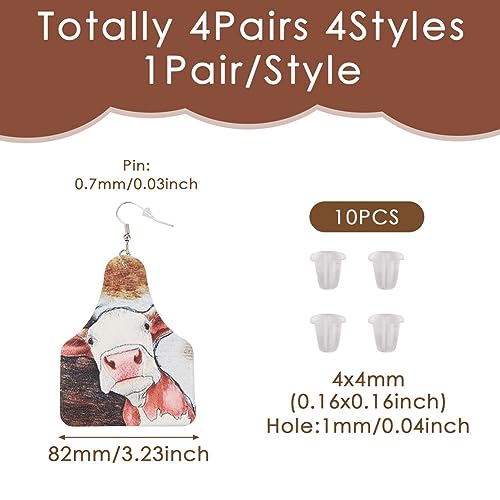 Elecrelive 4 Pairs Western Style Imitation Leather Earrings Beer Bottle Shape Pendants in Flower Cattle Cowboy Hat Pattern with 10pcs Plastic Ear Nuts for Boho Earring DIY Jewelry Making - color: Western Style-4