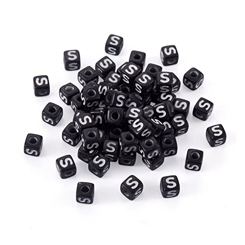 FASHEWELRY 500Pcs Cube Acrylic Letter Beads 5x5x5mm Black Square Letter S Alphabet Beads for DIY Bracelet Necklace Jewelry Making - color: Letter S