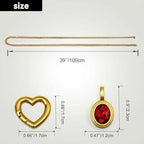Heart Slip Chain Necklace for Women, 39 Inch Cuban Chain, Removable Heart O-Ring, Crystal Pendant, Adjustable Stainless Steel Y-Necklace - color: Gold-Red