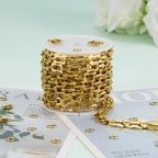 KYUNHOO 2 Meters Hollow Bone Link Jewelry Making Chains Bulk Gold Plated Stainless Steel Chain for Crafting DIY with Lobster Clasps and Jump Rings - color: Bone Gold