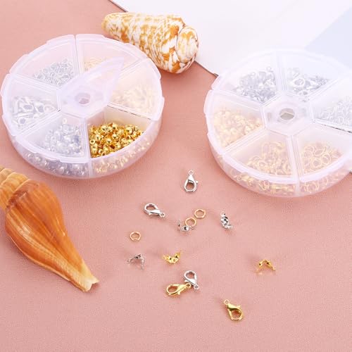 uxcell 570Pcs Jewelry Making Accessories Set with 50Pcs Lobster Claw Clasps, 400Pcs Open Rings, 120Pcs Crimp Bead Covers for Jewelry Making, Silver - color: Silver