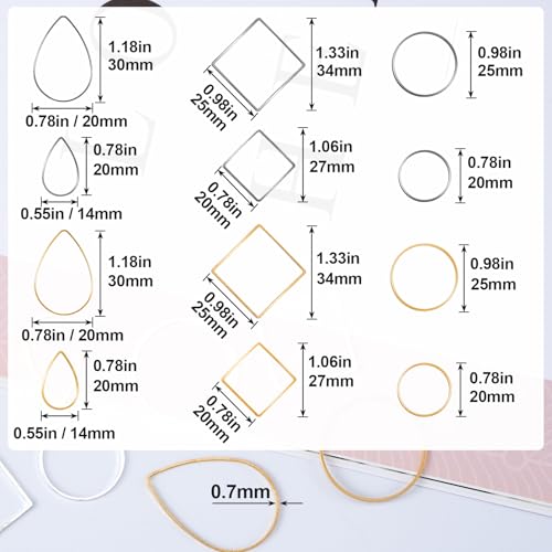 PAGOW 48 pcs Earring Beading Hoop, Hypoallergenic Teardrop Square Round Beading Hoops for Jewelry Making, Earrings Beading Hoop Bulk for DIY Crafts Accessories Supplies (Gold, Silver) - color: 48pcs,teardrop,square,round