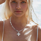 Bheop Chunky Cross Necklace for Women Trendy 14K Gold Silver Layered Statement Cross Pendant Charm Necklace Waterproof Paperclip Herringbone Snake Choker Chain Christian Jewelry Set Gift Non Tarnish - style: SL-Cross Necklace(1 inch Pendant)