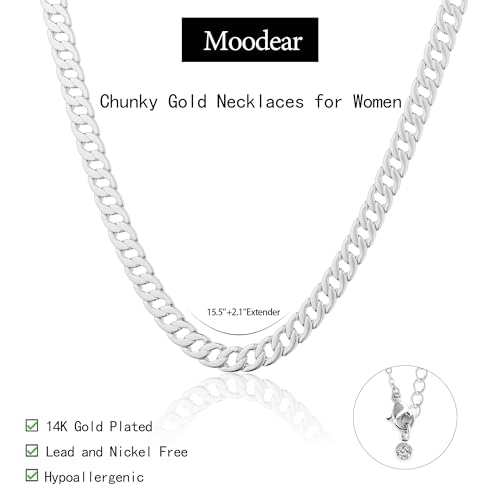 Moodear Gold Necklace for Women Dainty Chunky 14K Gold Plated/Sliver Plated Chain Necklace Cuban Link Paperclip Chain Choker Toggle Clasp Layered Necklace for Women Trendy Fashion Gift - style: Cuban Chain
