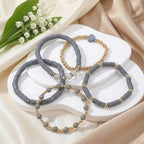 5Pcs Beaded Bracelets for Women, Bohemian Glass Faceted Crystal Beads Bracelet, Stackable Boho Disco Ball Stretch Bracelets, Multilayered Purple Jewelry Gift for Women, Mother's Day - color: Gray