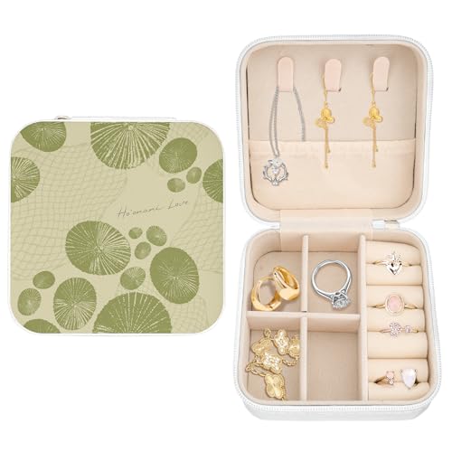 White Green Leaves Small Jewelry Box Travel Jewelry Cases for Women Girls Portable Jewellery Organizer Storage White for Ring Pendant Earring Necklace Bracelet Women Gift Birthday Christmas - color: White Green Leaves
