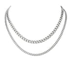 2PCS Cuban Link Chain Set for Men - Gold/Silver Plated Stainless Steel Layered Chain Necklace Non-Tarnish Jewelry Gift 16"/18", 18"/20", 20"/22", 22"/24" - color: Silver Chain, size: 20inch+22inch