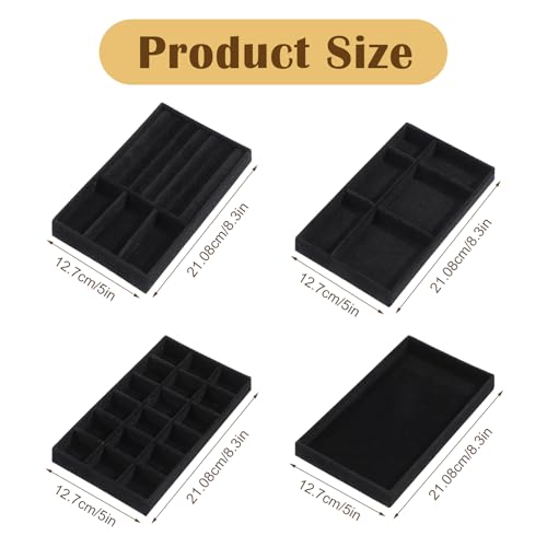 8 Pack 4 Styles Velvet Jewelry Tray, 8" x 5" Jewelry Organizer Tray Stackable Jewelry Storage Tray, Drawer Jewelry Tray for Rings, Earrings, Necklace, Bracelet, Black