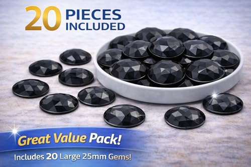 25mm Jet Black H101 Flat Back Round Acrylic Rhinestones Plastic Circle Gems for Costume Making Cosplay Jewels Pro Grade Embelishments - 20 Pieces (Jet Black) - color: Jet Black