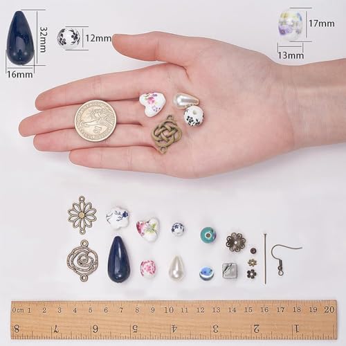 SUNNYCLUE 1 Box DIY 10 Pairs Porcelain Earring Making Starter Kit with Porcelain Beads, Spacer Bead, Earring Hooks Jewelry Arts Craft Supplies Findings for Beginners Women Gift, Instruction