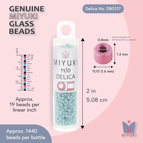 Miyuki Delica Seed Beads – Size 11/0 (1.6 mm), DB0217, Opaque Light Aqua Luster, 7.2 g, Approx. 1440 Beads, Made in Japan - color: DB0217 - Opaque Light Aqua Luster