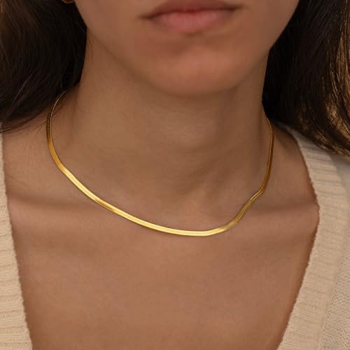 CHESKY Gold Necklace for Women-14K Plated/S925 sterling silver Snake Chain Necklace Dainty Simple Chunky Herringbone Necklace Gold Choker Necklaces Jewelry for Women Mothers Day Gifts for Mom - color: gold, style: 3mm 14 inch snake