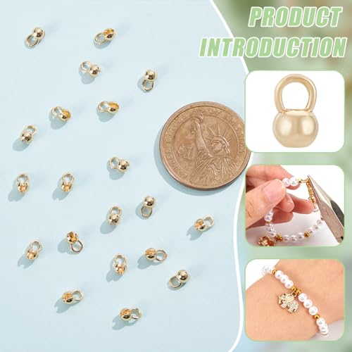 BENECREAT 20Pcs Real 14K Gold Plated Crimp Ends, Round Brass Bead Tips Calotte Ends, Clamshell Knot Cover for Jewelry Making DIY Findings Crafts, Hole: 2mm