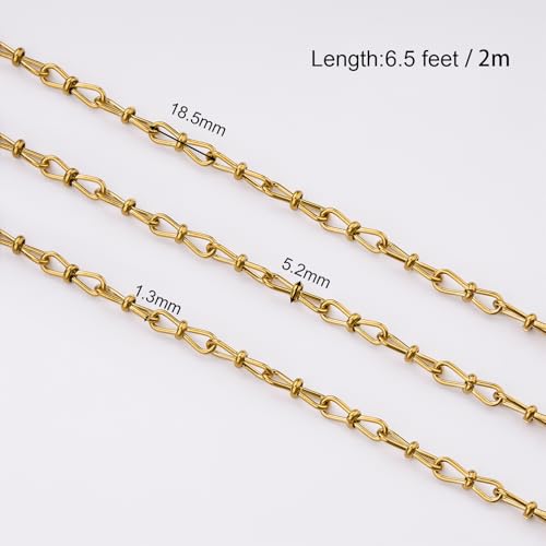 SMYHTGLIF 6.5 Feet Stainless Steel Jewelry Making Chain Bulk Gold Handmade Twisted Chain for Jewelry Making - color: Twisted Gold