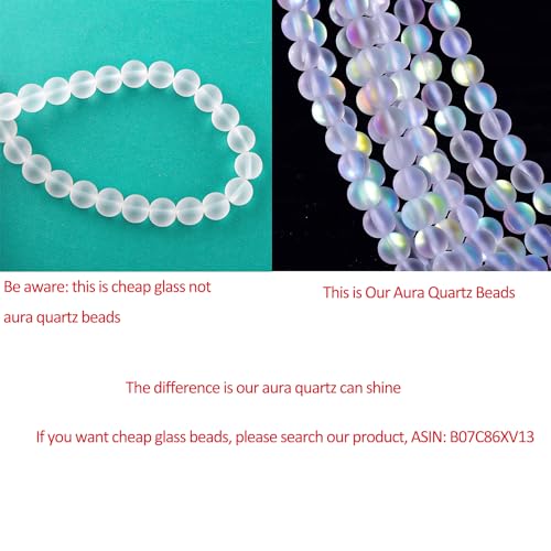 48PCS 8mm Natural Mystic Aura Quartz Gemstone Frosted Matte Titanium Opalite White Rainbow Round Loose Beads 15 inch Full Strand - color: White Mystic Aura, size: 8mm