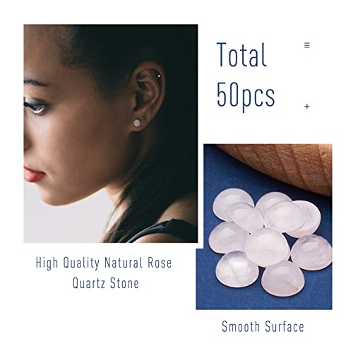 Fashewelry 50Pcs Natural Rose Quartz Cabochon Stone Half Round Beads 6mm Tiny Flat Back Gemstone Chakra Healing Crystal Cover Cabs for Jewelry Making - color: 3-Rose Quartz, size: 6x3~4mm
