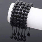MASSIVE BEADS Natural Healing Power Gemstone Crystal Beads Unisex Adjustable Macrame Bracelets - color: Black Lave, size: 8mm