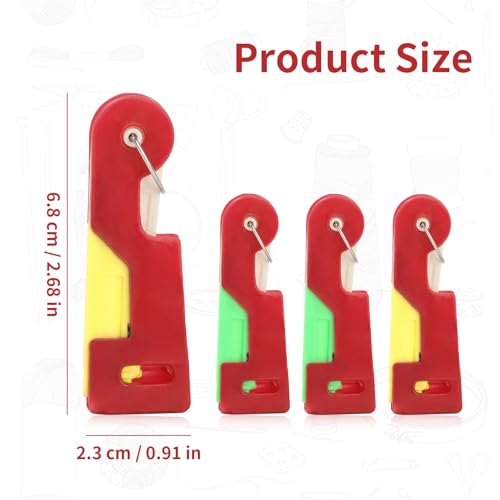 Automatic Needle Threader Tool, 4 Pack Plastic Threaders for Hand Sewing & DIY, Easy Threading Device for Small Needle Eyes, Compact 2.66×0.9×0.25 in, Mixed Red/Green/Yellow, Sewing Accessories