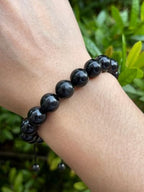 GAF TREASURES Grade A ++ Gemstone Round Bead Adjustable Bracelet 10mm, Genuine Crystal Bead Bracelet, Gift for Men & Women - color: Jet