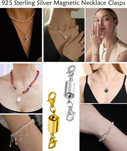 Magnetic Necklace Clasps, Magnetic Jewelry Clasps, 14K Gold and Silver, Necklace Bracelet Extender with Lobster Clasp (4gold 4silver) - color: 4gold 4silver