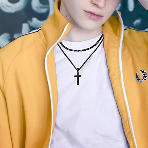LUXEJEW Cross Necklace for Men Boys - Gold Silver Black Stainless Steel Cross Pendant Necklaces Layered Cuban Link Chain Necklace Jewelry Gifts 16 18 20 22 24 Inches - color: Silver, size: 18in/20in, style: Style B-Small Pendant-Buckle