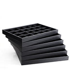 Oirlv Stackable Jewelry Organizer Tray Premium Leather 24 Grid Jewelry Drawer Organizer Dresser Tabletop Trinket Earring Ring Storage - style: P01703