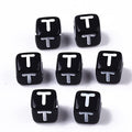 FASHEWELRY 500Pcs Acrylic Cube Letter Beads 5x5x5mm Black Square Letter T Alphabet Beads for DIY Bracelet Necklace Jewelry Making - color: Letter T