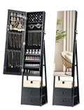 Nicetree Mirror Jewelry Cabinet Standing, Lockable Jewelry Cabinet Armoire with 2 Drawers, Full Length Mirror with Jewelry Storage, Christmas Gifts, Black - color: Black