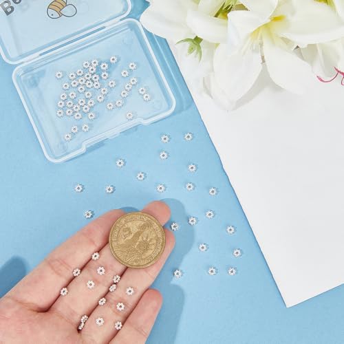 Beebeecraft 1 Box 80Pcs Flower Spacer Beads 925 Sterling Silver Plated 304 Stainless Steel 4mm Daisy Spacer Beads for Bracelet Necklace Earring Jewelry Making - color: Silver, size: 4mm