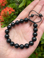 GAF TREASURES Grade A ++ Gemstone Round Bead Adjustable Bracelet 10mm, Genuine Crystal Bead Bracelet, Gift for Men & Women - color: Jet