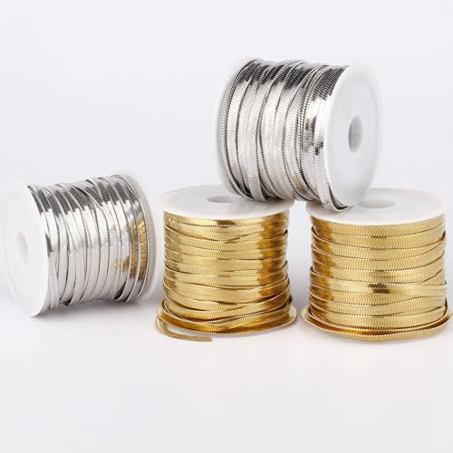 33 Feet Gold Snake Chains Roll, 4mm 18K Gold PVD Plated 304 Stainless Steel Flat Snake Chain Bulk Spool for Jewelry Making DIY Craft - color: 4.0mm Gold Flat Snake Chains