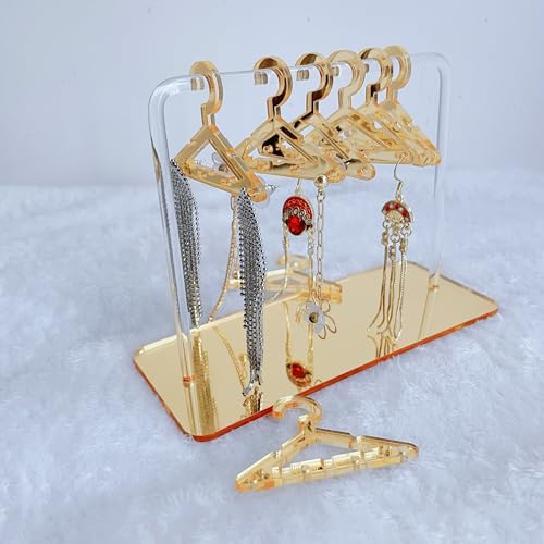 Earring Hanger Rack with 8 Mini Coat Hangers, Acrylic Earring Holder Display Stand, Ear Studs Hanging Earrings Organizer For Women Girls, Yellow - color: Yellow