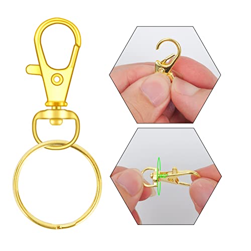70PCS Swivel Snap Hooks with Key Rings, Metal Lobster Claw Clasp, Keychain Rings for Crafts (Gold, 1.2inch(32mm) - color: gold, size: 32mm