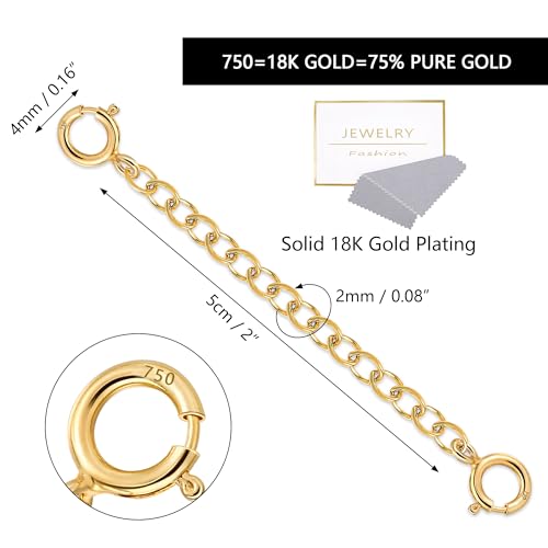 18K Solid Gold Necklace Extender for Women Bracelet Anklet Durable Adjustable Extension Chain Gold Necklace Extenders for Women 2 Inches - color: B